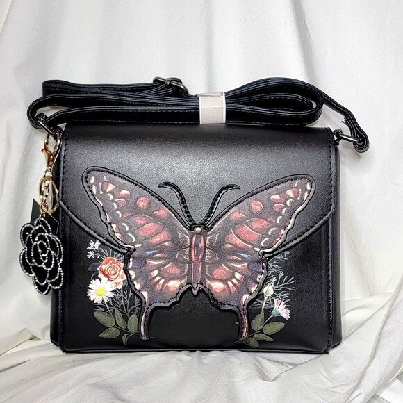 Hot Topic Handbags - Hot Topic Dark Butterfly Floral Crossbody Bag – NWT